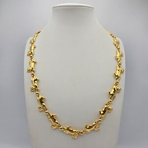 Goldtone Cat Necklace Linked Kitties Animal Lion Panther Vintage Lightweight